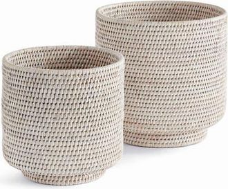 Napa Home & Garden Burma Rattan Cachepots Large Set Of 2 in White at Nordstrom