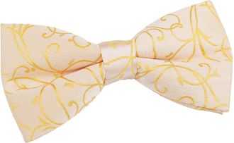 DQT Woven Swirl Floral Wedding Pre-Tied Bow Tie for Men in Gold