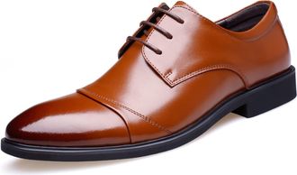 Generic Dress Oxford Shoes for Men Lace Up Burnished Cap Toe Height Increasing Elevator 2.3inch Leather Anti-Slip Low Top Rubber Sole Business(Brown Taller,6.