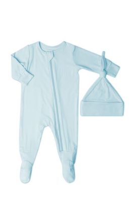 Everly Grey Jersey Long Sleeve Footie & Hat Set in Whispering Blue at Nordstrom, Size Newborn
