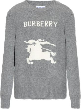 Burberry Wollen coltrui met logo - Heren - Ronde hals truien - Grijs - XL - Wol - Truien & Vesten