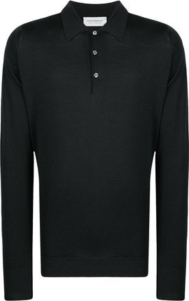 John Smedley Black Wool Polo T-Shirts