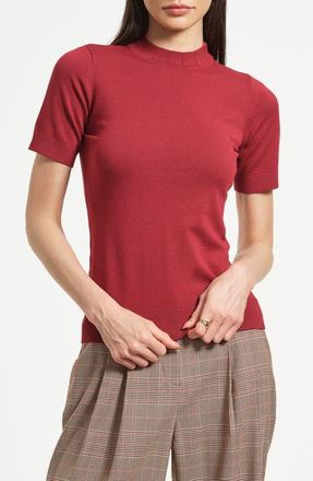 Isaac Mizrahi New York Mock Neck Short Sleeve Sweater in Dark Cherry at Nordstrom, Size X-Large
