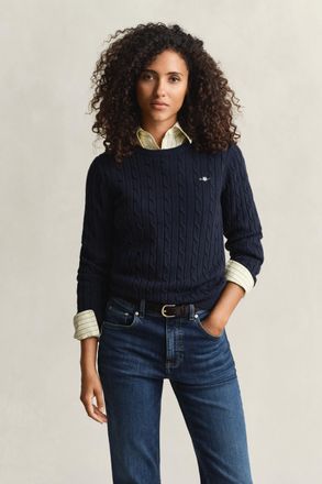 GANT Women Cable Knit Crew Neck Sweater (XXXL) EVENING BLUE