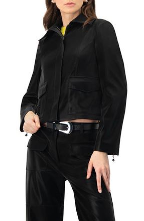 Ivonne High Shine Biker Jacket in Black at Nordstrom, Size 12