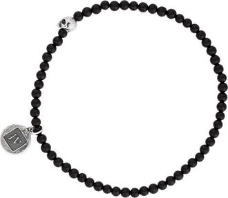 John Varvatos Skull Onyx Beaded Stretch Bracelet in Black/silver at Nordstrom