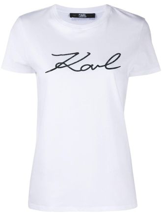 Karl Lagerfeld Karligraphy cotton T-shirt - women - Cotton - L - White
