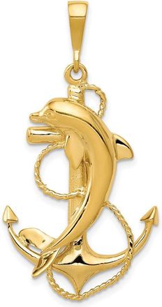 Diamond2Deal 10k Yellow Gold Solid Polished Anchor with Dolphin Pendant