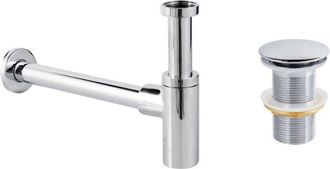 Beliani Beliani - Sif&oacute;n De Lavabo Con Desag&uuml;e Clic Clac De Lat&oacute;n Y Acero Inoxidable Plateado Mafredi