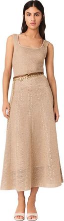 Maje Rhinestone knit maxi dress in Nude at Nordstrom, Size 38 Eu