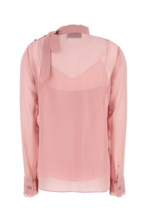 Gucci Womens Pink Crepe Blouse Rosepeonia Maglie