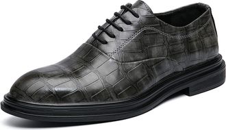 Generic Shoes Dress Oxford for Men Lace Up Crocodile Embossed Round Toe Faux Leather Slip Resistant Block Heel Rubber Sole Non Slip Business(Khaki,8.5 UK)