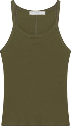 Iro Groene Geribbelde Tanktop Palissa - Dames - Tops zonder mouwen - Groen - L - Katoen - Tops