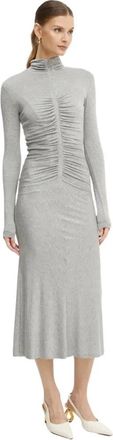 Pinko Midi Jersey Jurk met Rits - Dames - Casual kleedjes - Grijs - XS - Leer - Kleedjes
