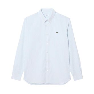 Lacoste Gestreept Pinpoint Overhemd - Heren - Casual Overhemden - Blauw - 2XL - Katoen - Overhemden