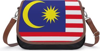 Generic Malaysia Flag Crossbody Bag Womens Handbag PU Message Bags Shoulder Purse with Adjustable Strap