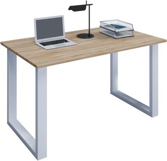 VCM Wood Desk Al. 76 X An. 110 X P. 80 Cm Mesa De Ordenador Lisa Pies De Metal De Alta Calidad Mesa De Trabajo Muebles De Oficina - Lona U (blanco / Roble