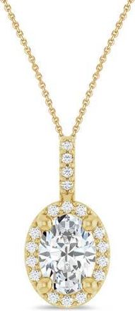 Allurez Oval Lab Moissanite & Diamond Halo Pendant Necklace 14K in 1.07Ct/yellow Gold at Nordstrom, Size 18