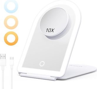 OEM Espejo De Maquillaje Port&aacute;til Con Luz Y Aumento De 10x, Espejo De Tocador Led T&aacute;ctil Ajustable Con Iluminaci&oacute;n De 3 Colores, Recargable Por Usb Para V