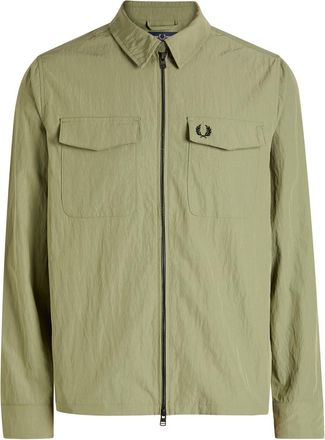 Fred Perry Logo-embroidered Crinkled Shell Overshirt - Green - Xxl