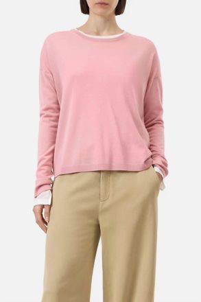 Closed Long Sleeve Crewneck Sweater In Peony Pink