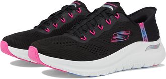 Skechers Womens Hands Free Slip-ins Arch Fit 2.0-Easy Chic Sneaker, BKHP=Black/Hot Pink, 2 UK