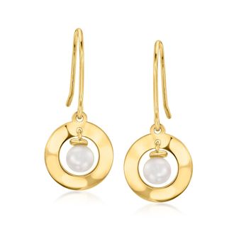 Ross-Simons 4-4.5mm Cultured Pearl Circle Drop Earrings in 10kt Yellow Gold