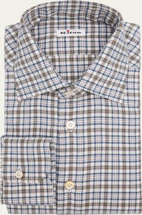 Kiton Mens Plaid Cotton Dress Shirt