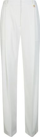 Elisabetta Franchi High Waist Pleated Gold Logo Trousers