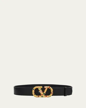 Valentino Garavani VLogo Signature Embellished Leather Belt, 40mm