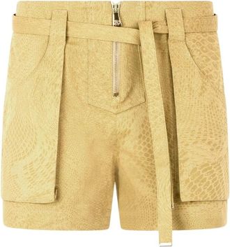 Roberto Cavalli Python Print Katoenen Shorts met Riem - Dames - Bermuda - Bruin - S - Katoen - Korte Broeken