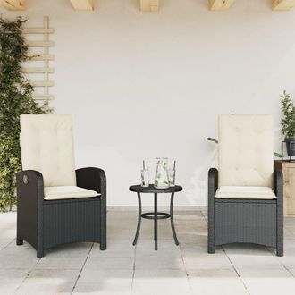 vidaXL Vidaxl - Sillones Reclinable Jard&iacute;n Cojines 2 Uds Rat&aacute;n Sint&eacute;tico Negro