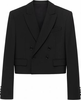 John Richmond Cropped Double-Breasted Blazer - Heren - Blazers - Zwart - L - Leer - Jassen