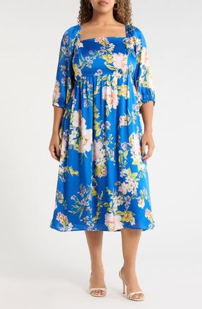 Sugarlips Solary Amaretto Metallic Floral Puff Sleeve Midi Dress in Cobalt-Pink at Nordstrom, Size 2X