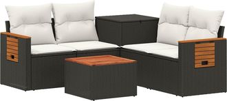 vidaXL Juego De Sof&aacute; 6 Uds. Negro Y Blanco Crema Vidaxl