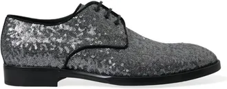 Dolce & Gabbana Silver Sequined Lace Up Men Derby Dress Mens Shoes