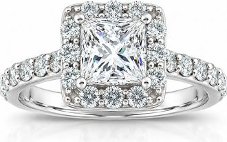 Pompeii3 2 Ct Diamond Princess Cut Halo Engagement Ring 14k White Gold