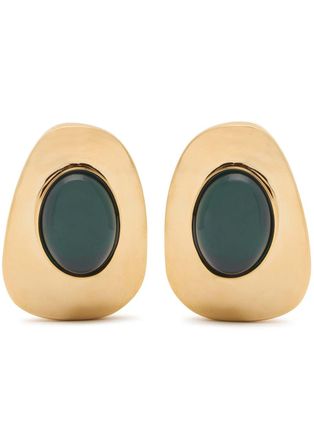 Saint Laurent Cabochon Clip-on Stud Earrings - Dark Green - One Size