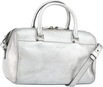 Saint Laurent Classic Duffle Bag Leather Silver Leather Handbag (Pre-Owned)