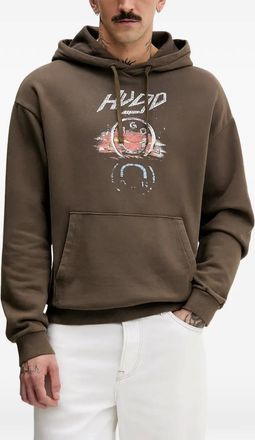 HUGO BOSS Felpa con stampa e cappuccio - Marrone