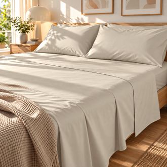 KASANOVA Completo letto matrimoniale cotone beige tinta unita