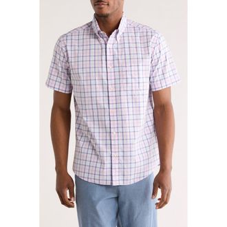 Brooks Brothers Sport Fit Plaid Short Sleeve Button-Down Shirt in Pink/blue at Nordstrom Rack, Size Xx-Large