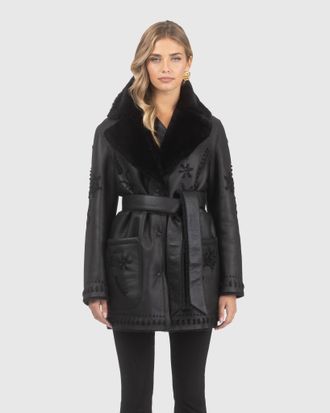 Gorski MERINO SHEARLING LAMB JACKET WITH EMBROIDERY, BELT