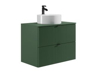 Vente-Unique Mueble de ba&ntilde;o suspendido estriado con lavabo sobre encimera redondo - Verde mate - 80 cm - ZEVINI