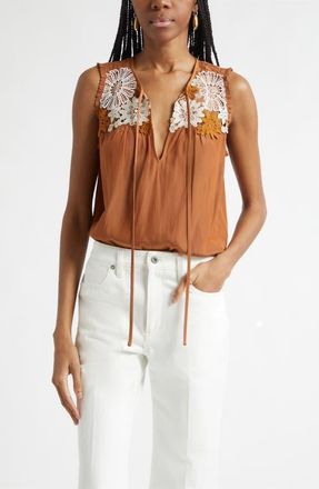 Ramy Brook Adaline Embroidered Sleeveless Top in Coffee at Nordstrom, Size Xx-Small