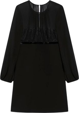 Max Mara Kleedjes, Dames, Zwart, L, Elegante Zijden Jurk met Kantdetails