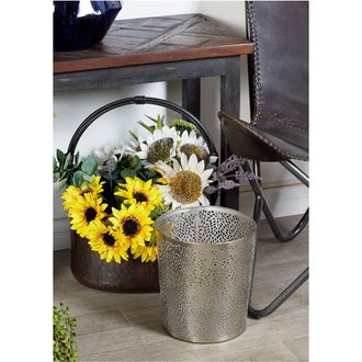 CosmoLiving by Cosmopolitan Silvertone Metal Glam Small Waste Bin with Laser Carved Floral Design at Nordstrom Rack