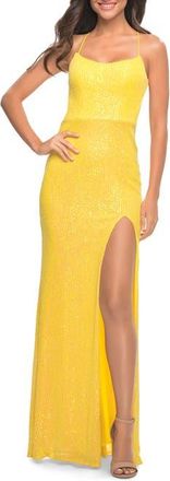 La Femme Neon Simple Sequin Dress with Open Low Back in Yellow at Nordstrom, Size 00
