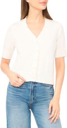 CeCe by Cynthia Steffe Covered Button Short Sleeve Cardigan in Antique White at Nordstrom, Size Xx-Large