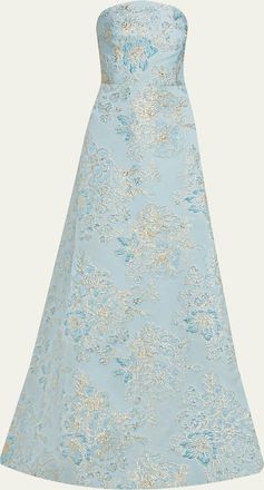 Teri Jon Strapless Metallic Floral Jacquard Gown